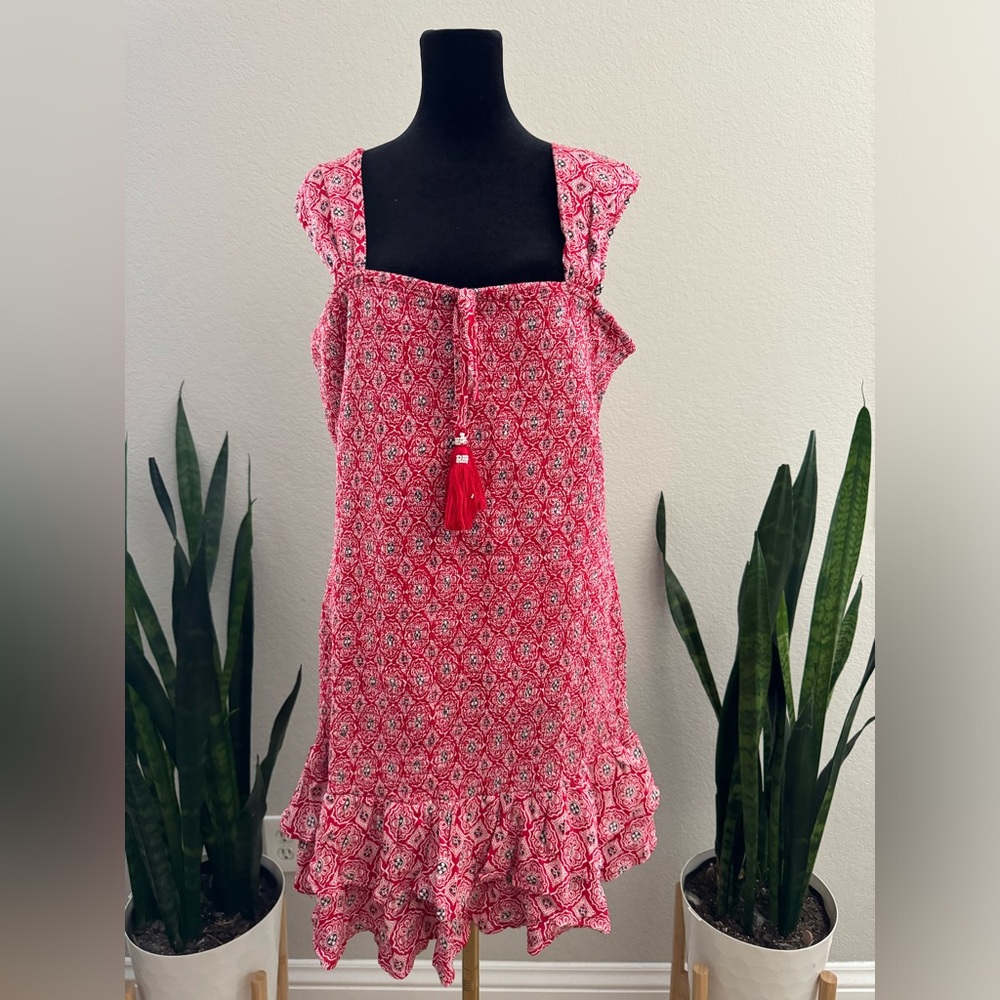 NWT B.O.G COLLECTIVE Dreamboat Red Medallion Print Smocked Mini Dress - Picture 8 of 15